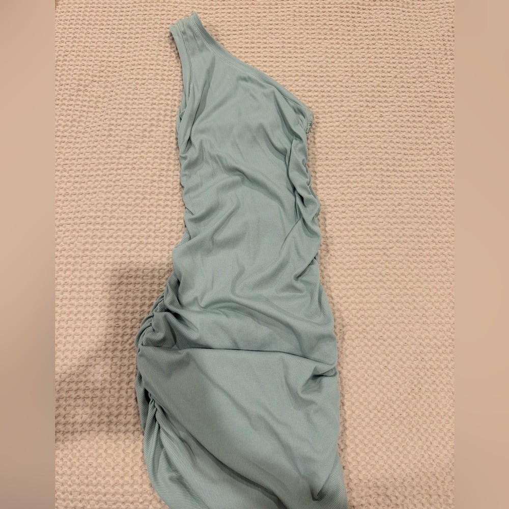 One-Shoulder Ruched Dress in Sage Green